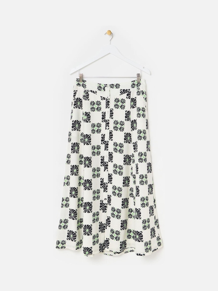 Oliver Bonas White Floral Print Tile Midi Skirt - Image 1 of 5