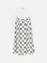 Oliver Bonas White Floral Print Tile Midi Skirt - Image 2 of 5