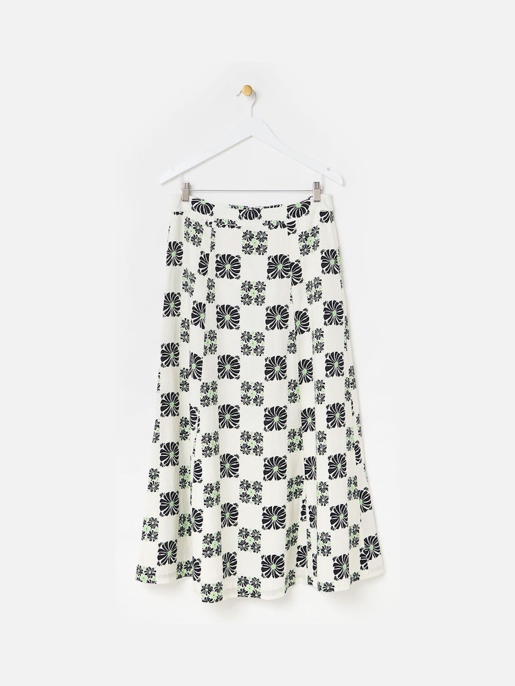 Oliver Bonas White Floral Print Tile Midi Skirt - Image 2 of 5