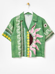 Oliver Bonas Green Sun Print Short Sleeve Shirt - Image 1 of 5