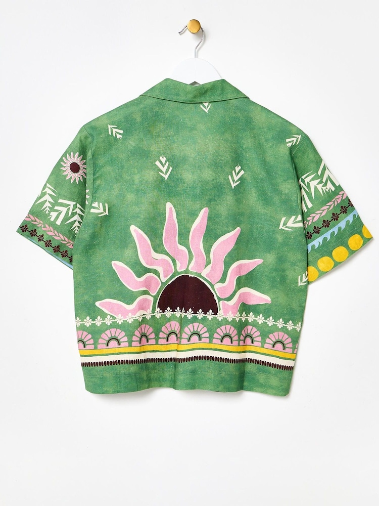 Oliver Bonas Green Sun Print Short Sleeve Shirt - Image 2 of 5