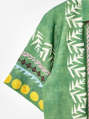 Oliver Bonas Green Sun Print Short Sleeve Shirt - Image 4 of 5