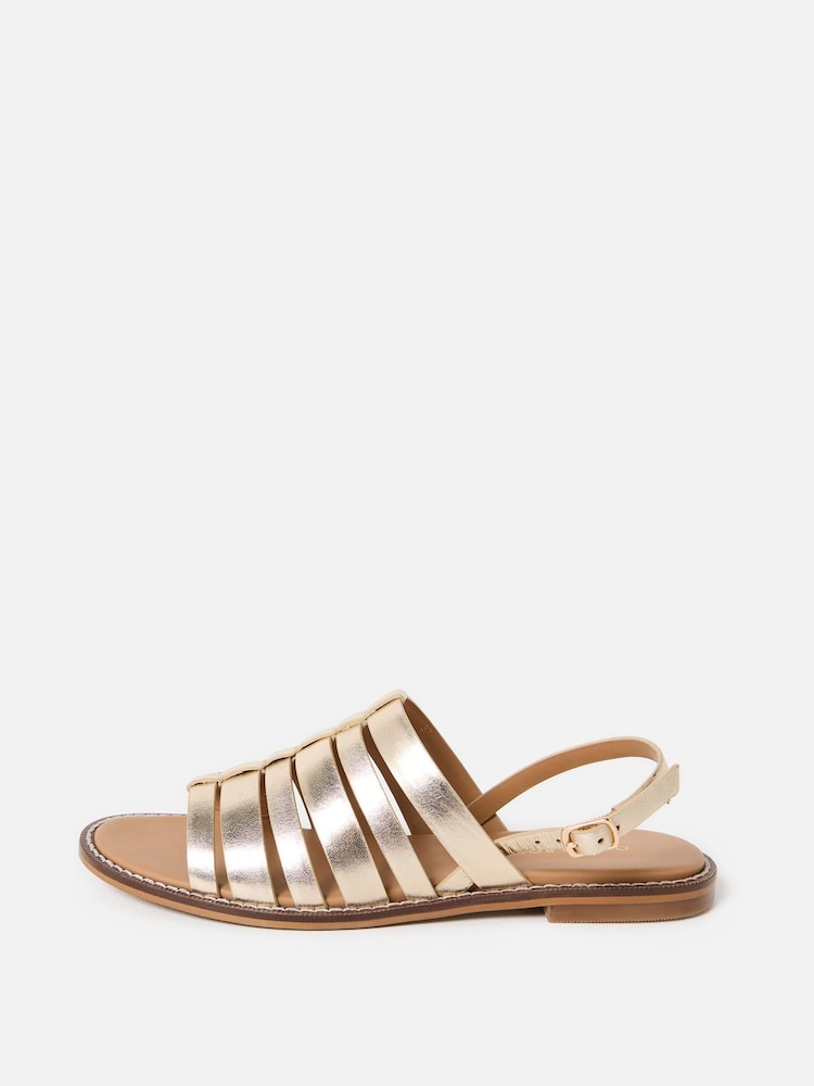 Oliver Bonas Gold Metallic Leather Gladiator Sandals - Image 1 of 6