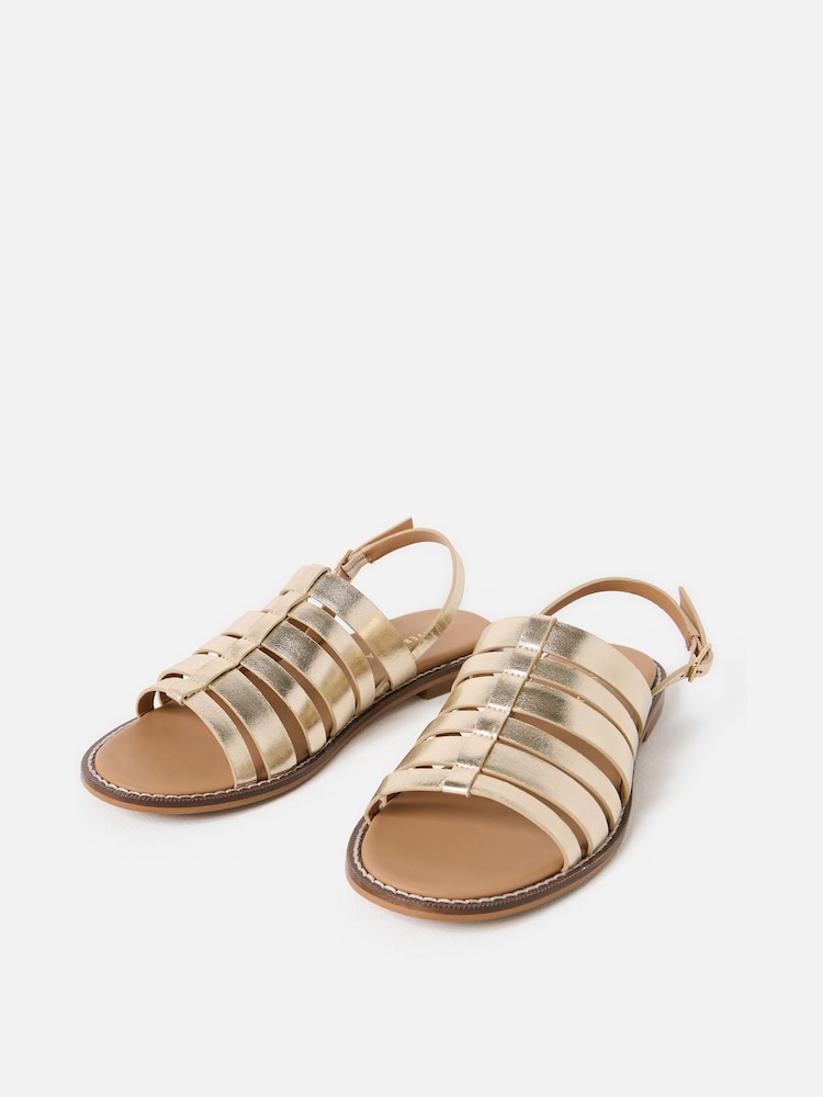 Oliver Bonas Gold Metallic Leather Gladiator Sandals - Image 2 of 6