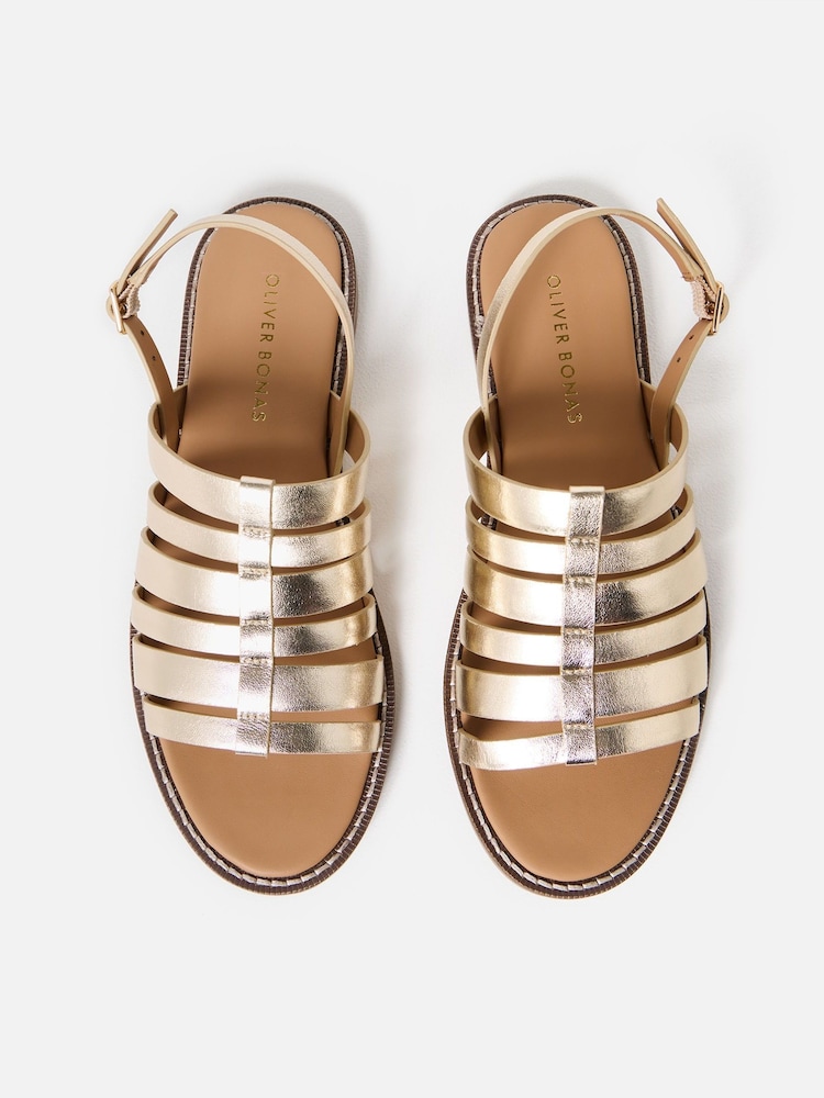 Oliver Bonas Gold Metallic Leather Gladiator Sandals - Image 6 of 6