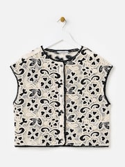 Oliver Bonas Black Crochet Button Up Waistcoat - Image 1 of 5