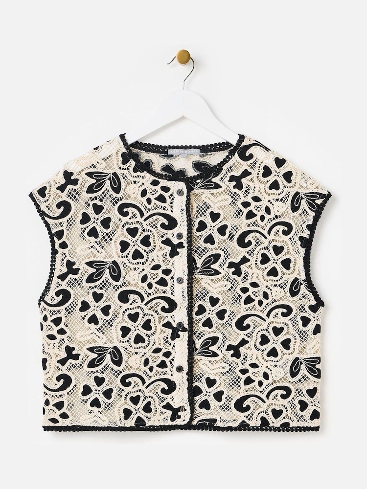 Oliver Bonas Black Crochet Button Up Waistcoat - Image 1 of 5 Oliver Bonas Black Crochet Button Up Waistcoat - Image 1 of 5