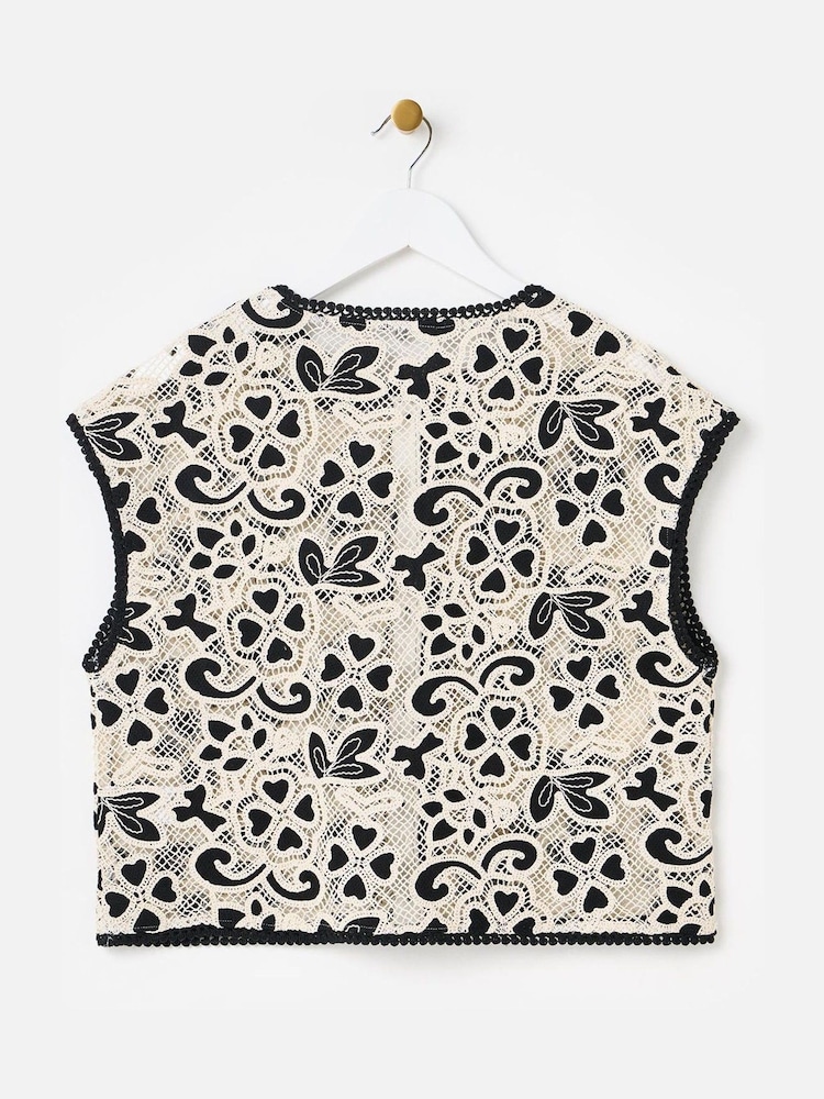 Oliver Bonas Black Crochet Button Up Waistcoat - Image 2 of 5