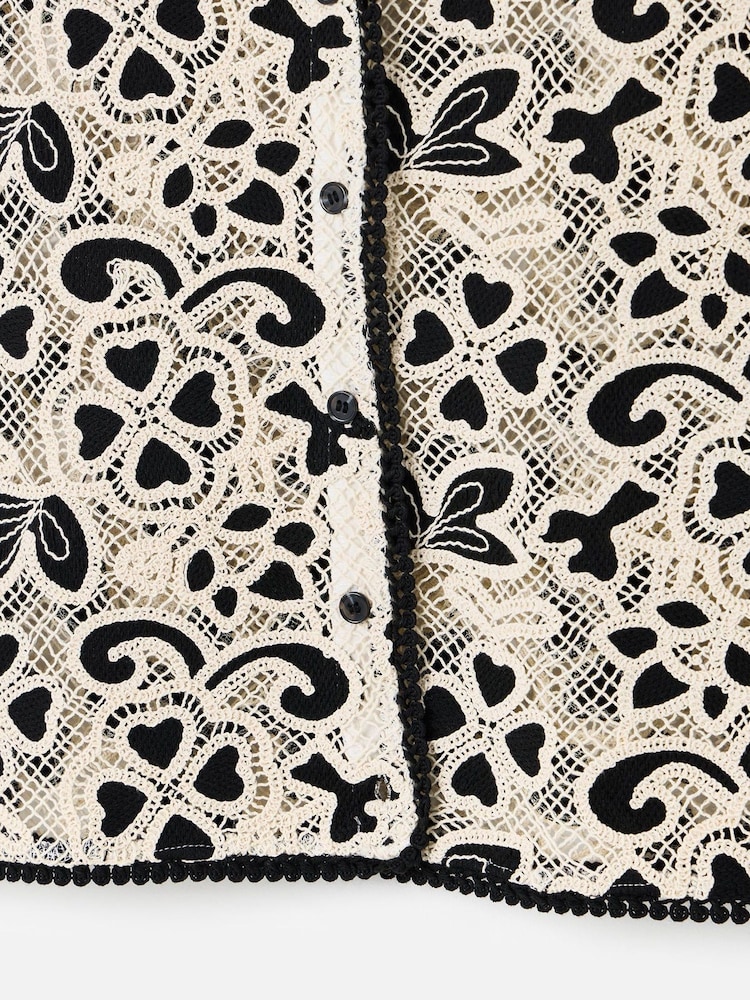 Oliver Bonas Black Crochet Button Up Waistcoat - Image 5 of 5
