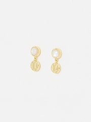 Oliver Bonas Gold Tone Adeline Mother of Pearl Disc Drop Earrings - Image 1 of 5