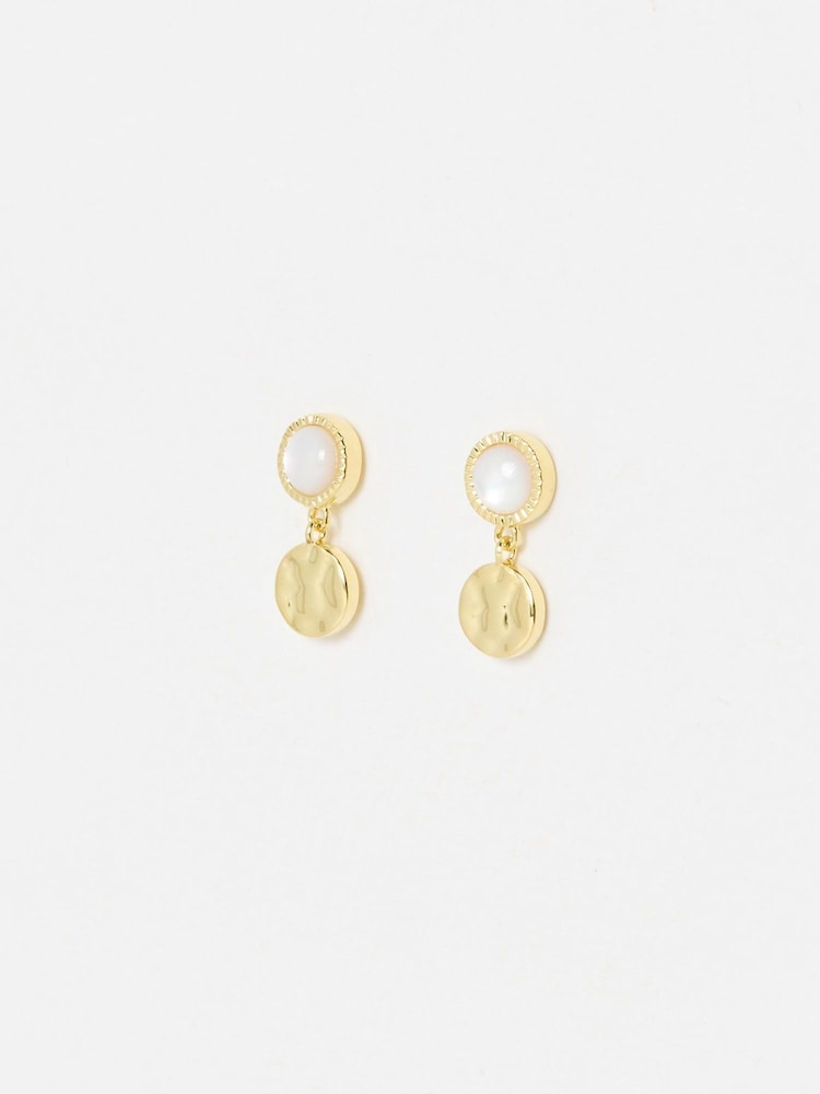 Oliver Bonas Gold Tone Adeline Mother of Pearl Disc Drop Earrings - Image 1 of 5