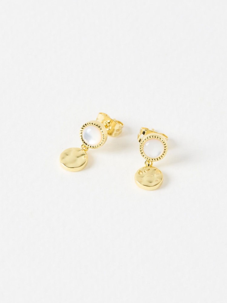 Oliver Bonas Gold Tone Adeline Mother of Pearl Disc Drop Earrings - Image 2 of 5