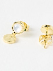 Oliver Bonas Gold Tone Adeline Mother of Pearl Disc Drop Earrings - Image 4 of 5