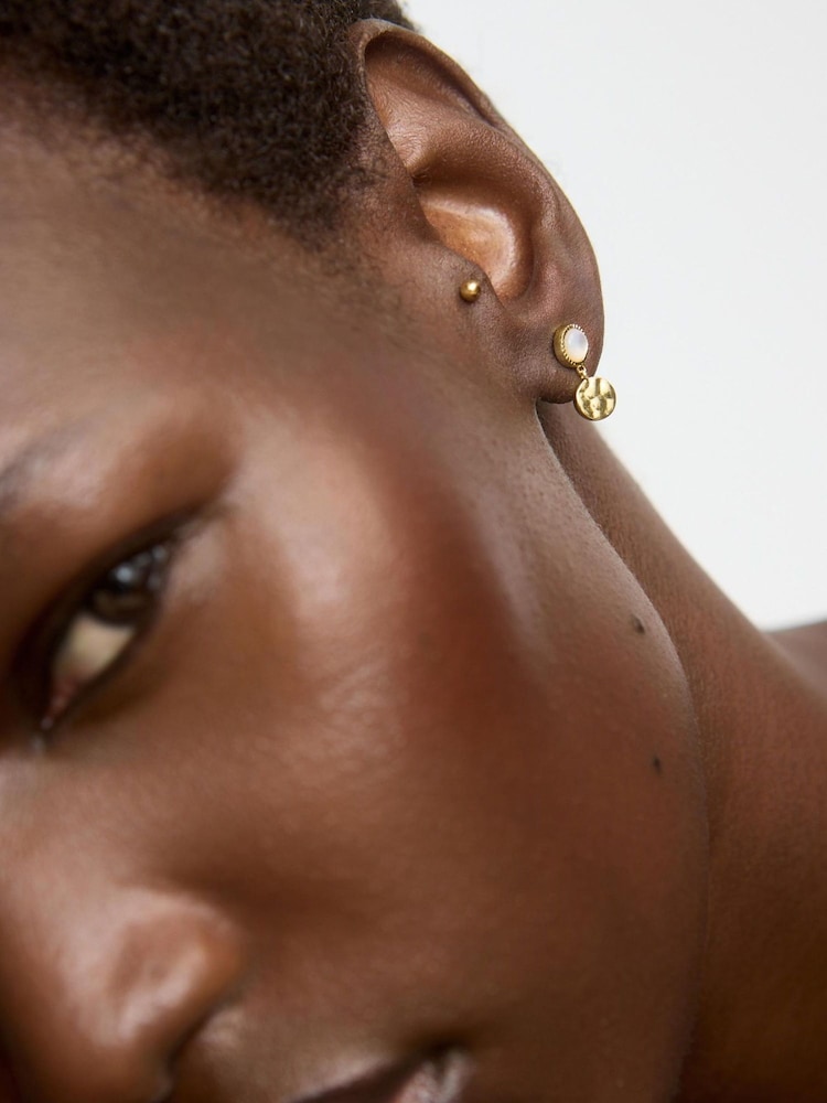 Oliver Bonas Gold Tone Adeline Mother of Pearl Disc Drop Earrings - Image 5 of 5