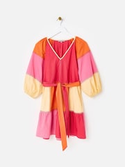 Oliver Bonas Pink Patchwork Tie Waist Mini Dress - Image 1 of 6