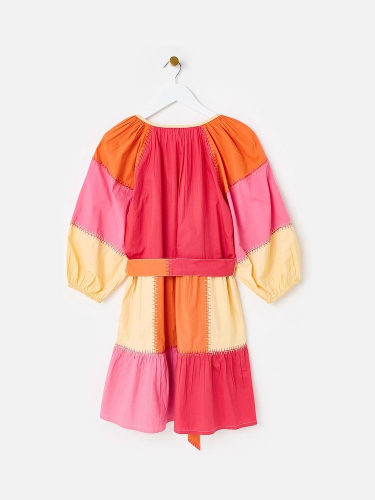 Oliver Bonas Pink Patchwork Tie Waist Mini Dress - Image 2 of 6