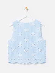Oliver Bonas Blue Light Broderie Scalloped Tie Front Waistcoat - Image 2 of 5