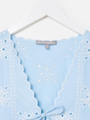 Oliver Bonas Blue Light Broderie Scalloped Tie Front Waistcoat - Image 3 of 5