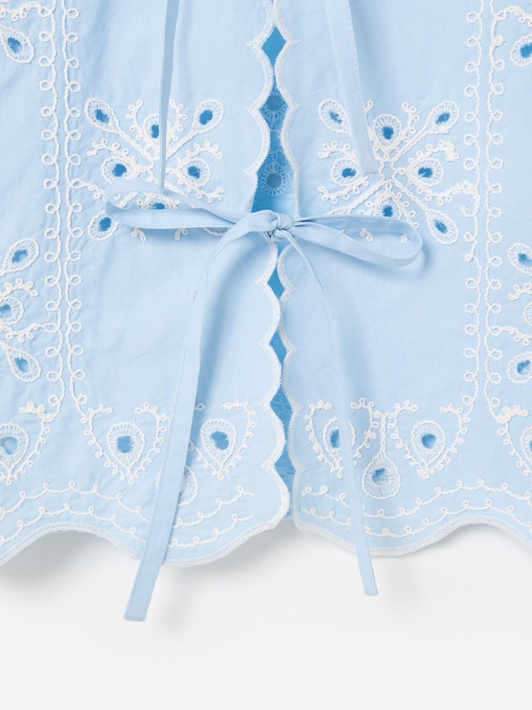 Oliver Bonas Blue Light Broderie Scalloped Tie Front Waistcoat - Image 5 of 5