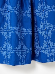 Oliver Bonas Blue Floral Print Broderie Tile Puff Sleeve Mini Dress - Image 7 of 7