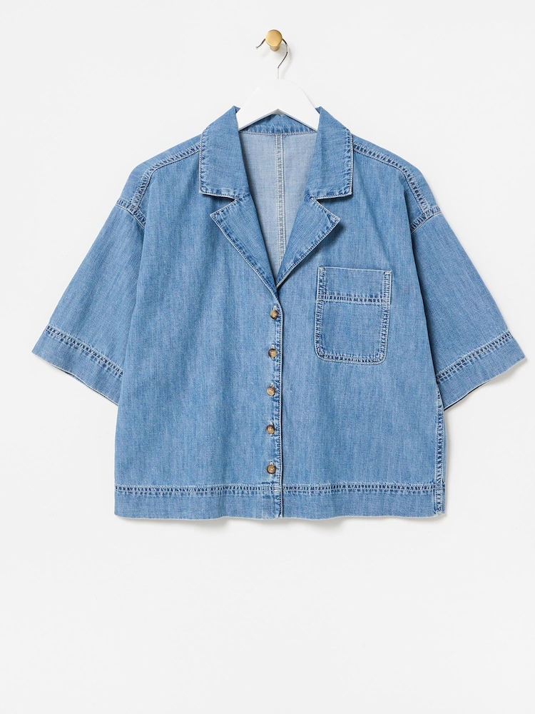 Oliver Bonas Blue Denim Short Sleeve Shirt - Image 3 of 7