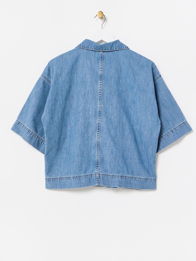 Oliver Bonas Blue Denim Short Sleeve Shirt - Image 4 of 7