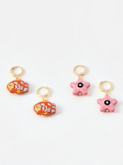 Oliver Bonas Pink Kailea Ceramic Fish & Starfish Charm Huggie Earrings 4 Pack - Image 1 of 6
