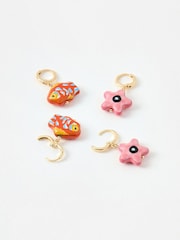 Oliver Bonas Pink Kailea Ceramic Fish & Starfish Charm Huggie Earrings 4 Pack - Image 2 of 6