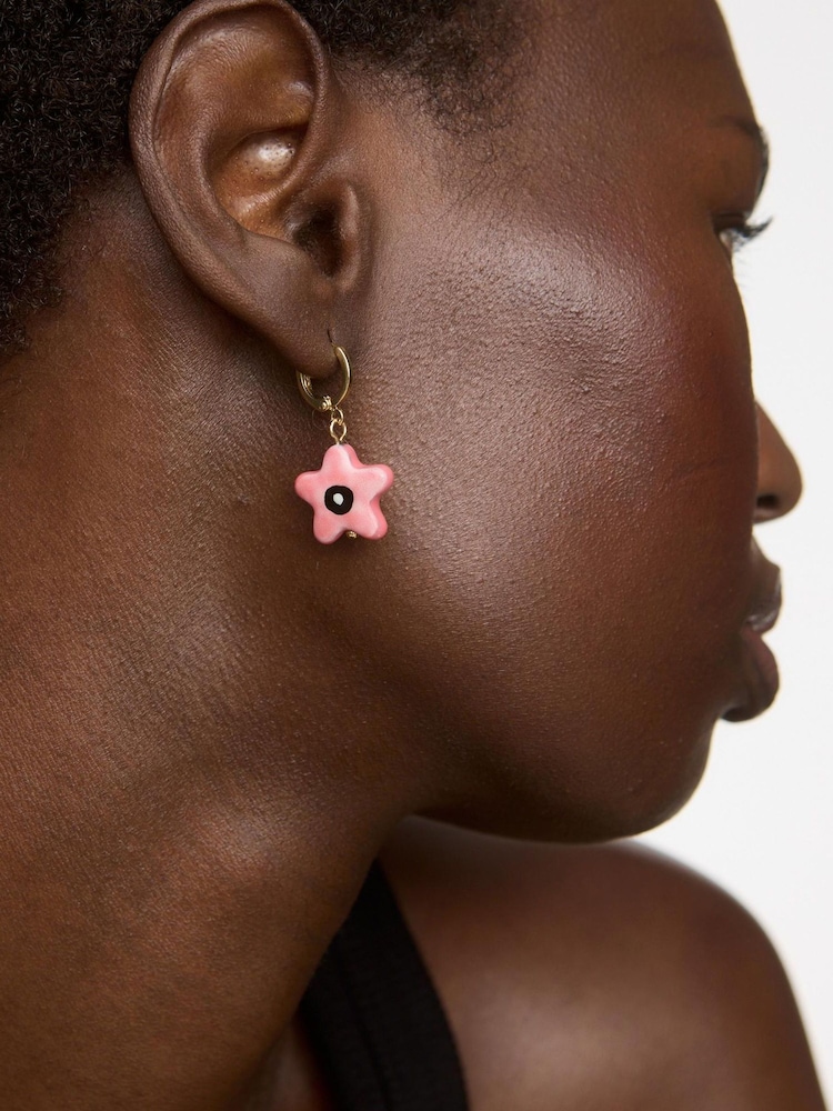 Oliver Bonas Pink Kailea Ceramic Fish & Starfish Charm Huggie Earrings 4 Pack - Image 6 of 6