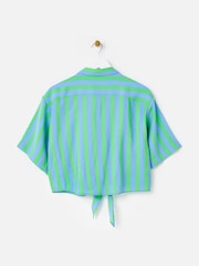 Oliver Bonas Green Striped Tie Front Short Sleeve Shirt - Image 2 of 5