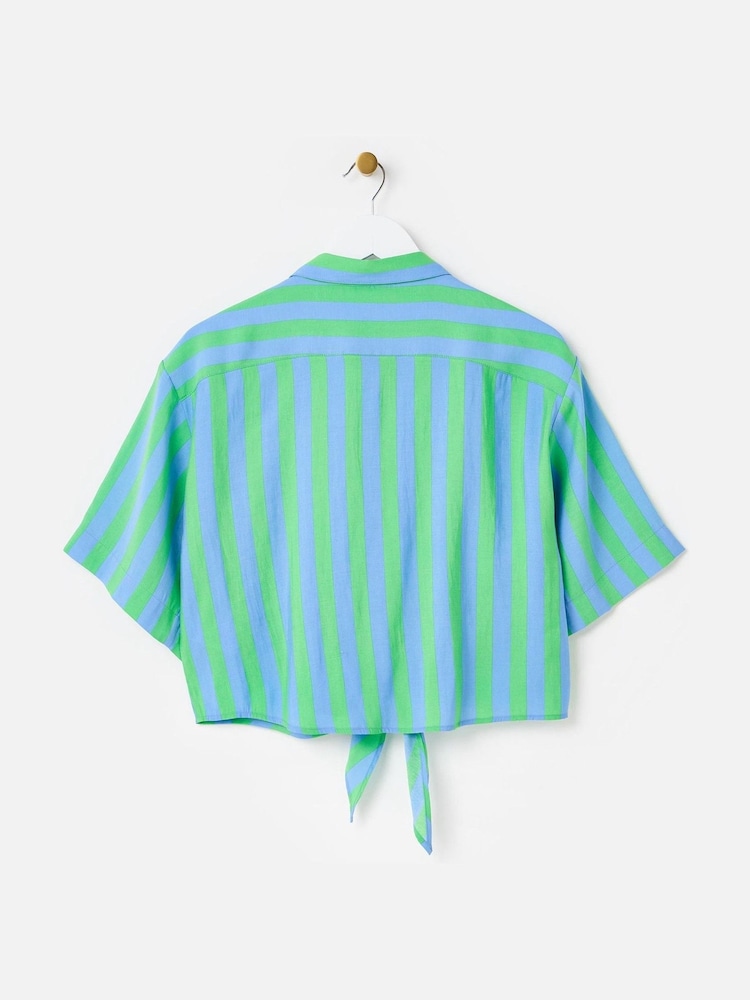 Oliver Bonas Green Striped Tie Front Short Sleeve Shirt - Image 2 of 5