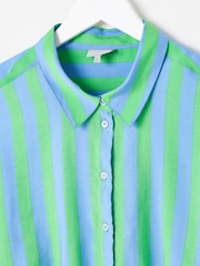 Oliver Bonas Green Striped Tie Front Short Sleeve Shirt - Image 3 of 5