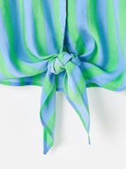 Oliver Bonas Green Striped Tie Front Short Sleeve Shirt - Image 5 of 5