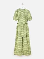 Oliver Bonas Green Sunburst Print Tie Waist Jumpsuit - Image 1 of 6