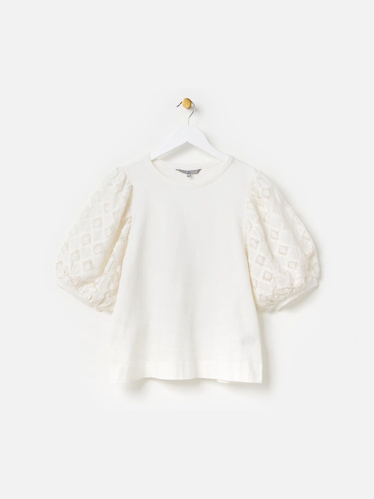 Oliver Bonas White Woven Puff Sleeve Top - Image 1 of 4