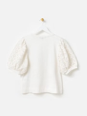 Oliver Bonas White Woven Puff Sleeve Top - Image 2 of 4