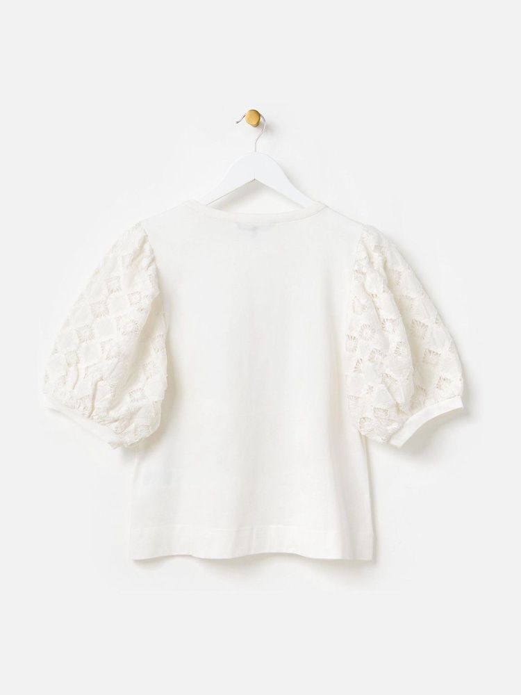 Oliver Bonas White Woven Puff Sleeve Top - Image 2 of 4