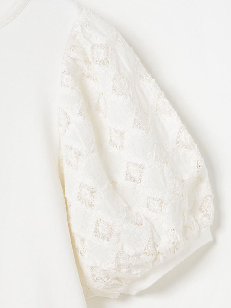 Oliver Bonas White Woven Puff Sleeve Top - Image 4 of 4