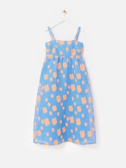 Oliver Bonas Blue Floral Print Jacquard Square Neck Midi Dress - Image 3 of 7