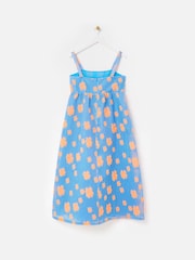 Oliver Bonas Blue Floral Print Jacquard Square Neck Midi Dress - Image 4 of 7