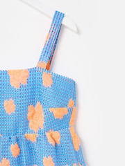 Oliver Bonas Blue Floral Print Jacquard Square Neck Midi Dress - Image 5 of 7