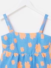 Oliver Bonas Blue Floral Print Jacquard Square Neck Midi Dress - Image 6 of 7