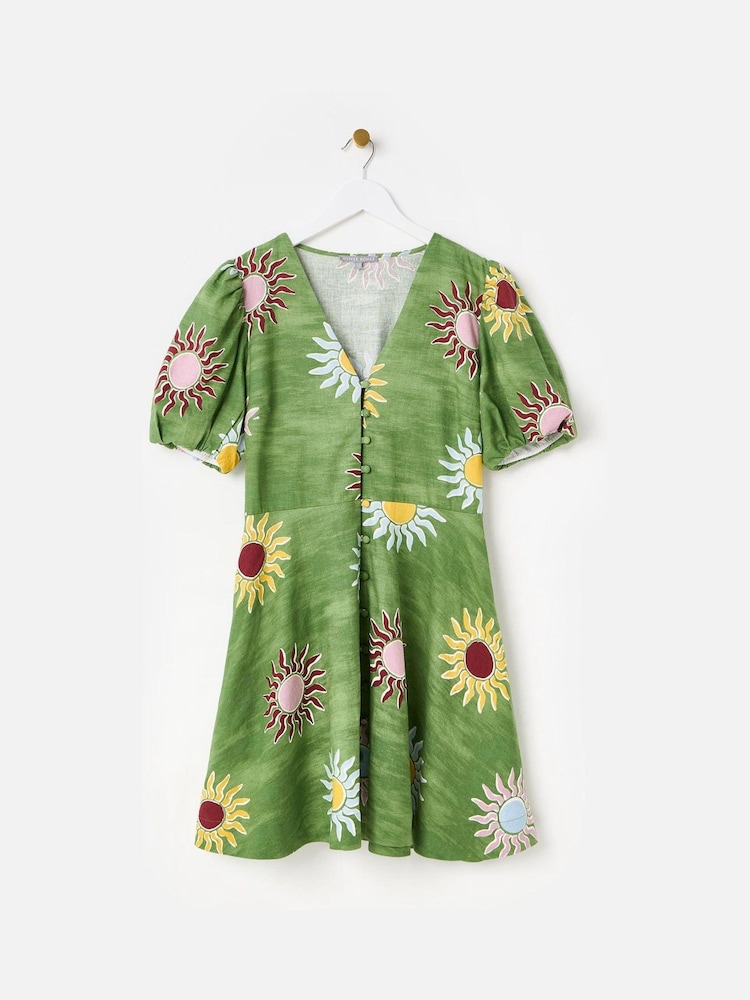 Oliver Bonas Green Summer Sun Linen Blend Mini Dress - Image 1 of 6