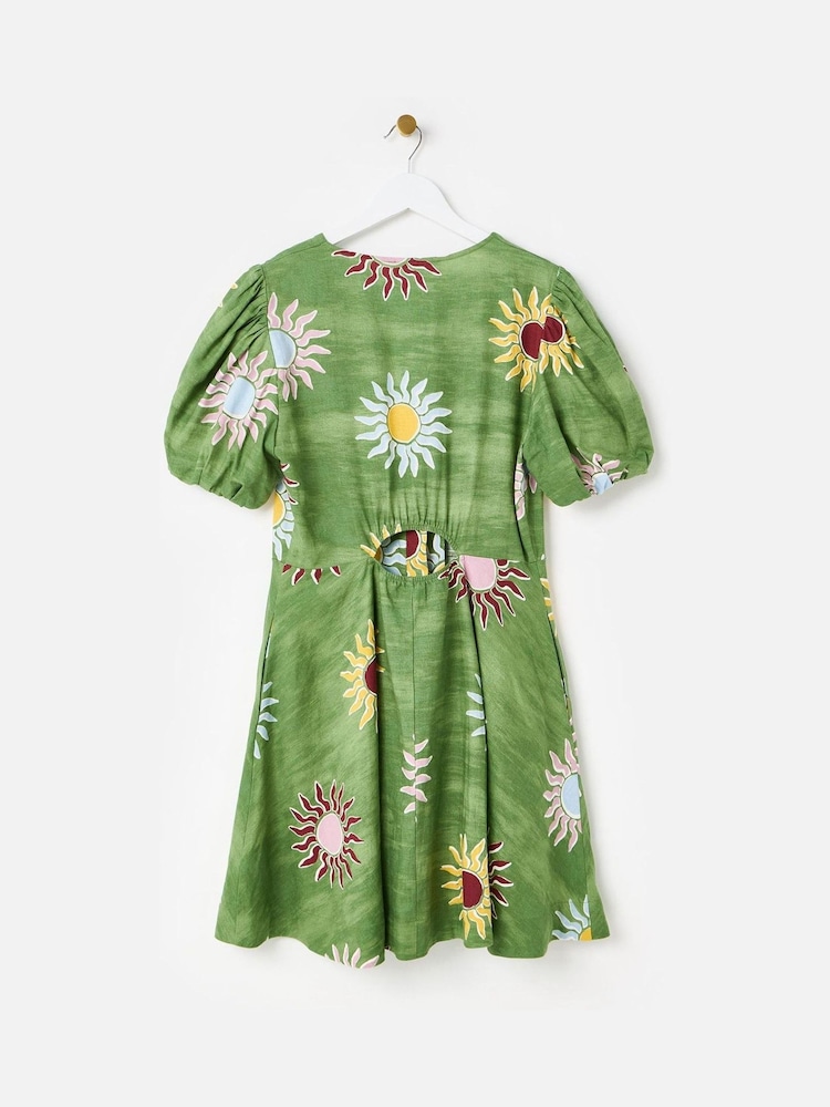 Oliver Bonas Green Summer Sun Linen Blend Mini Dress - Image 2 of 6