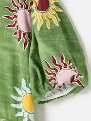 Oliver Bonas Green Summer Sun Linen Blend Mini Dress - Image 4 of 6