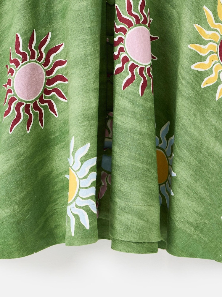 Oliver Bonas Green Summer Sun Linen Blend Mini Dress - Image 6 of 6