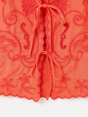 Oliver Bonas Orange Embroidered Scalloped Tie Front Waistcoat - Image 5 of 7