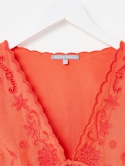 Oliver Bonas Orange Embroidered Scalloped Tie Front Waistcoat - Image 6 of 7