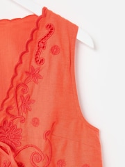 Oliver Bonas Orange Embroidered Scalloped Tie Front Waistcoat - Image 7 of 7