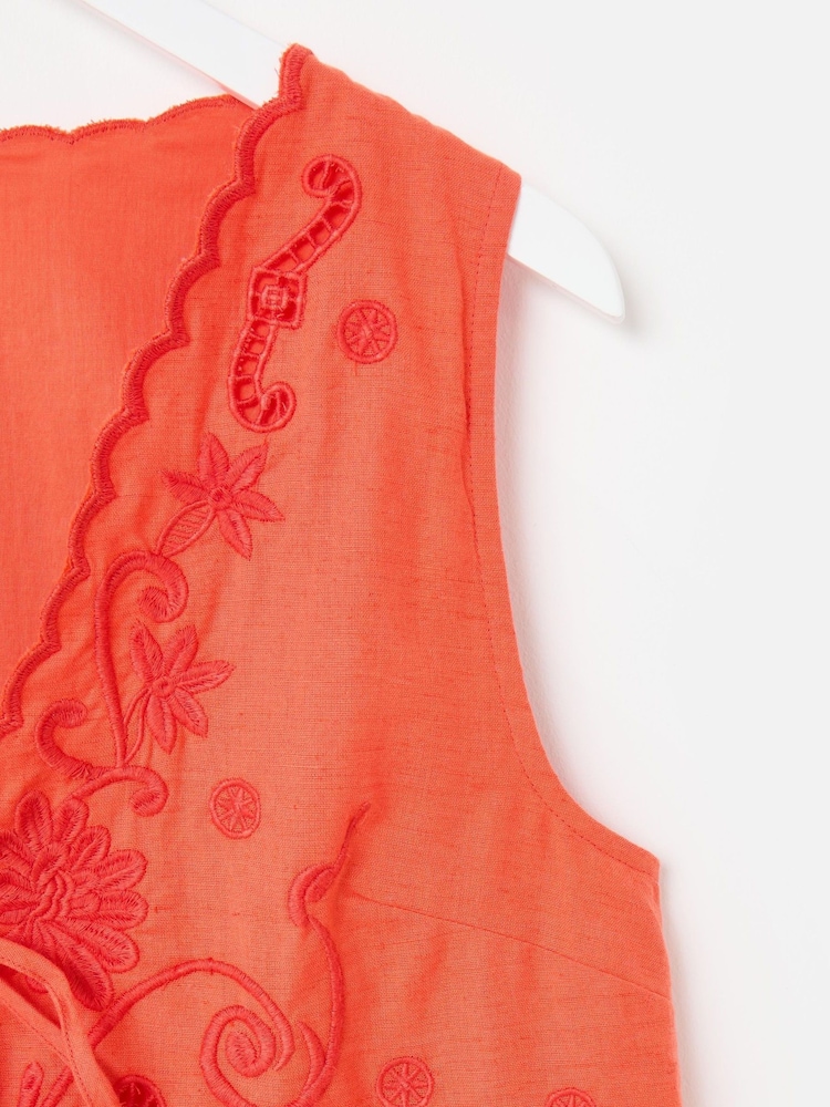 Oliver Bonas Orange Embroidered Scalloped Tie Front Waistcoat - Image 7 of 7